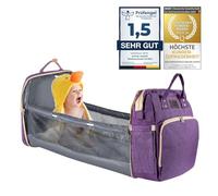 all Kids United Baby Changing Backpack Deluxe with Cot - Baby Bag Changing Bag Set: Baby Backpack, Changing Mat, Integrated Cot, Stroller Hook (Violet)