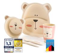 all Kids United® Children's Tableware Set Made of Plastic 5-Piece Tableware Set with Animal Motifs; Cup, Bowl, Plate, Spoon & Fork for Children (Polar Bear)