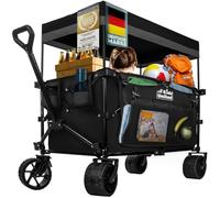all Kids United Foldable Handcart Transport Wagon with 90L Capacity, 150kg Load, XXL Gel Tyres with Brakes, Adjustable Handle, Sun Canopy, Black, 90cm