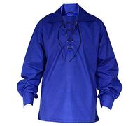 All Kilts Sports Men's Scottish Jacobite Ghillie Kilt Shirt - 8 Colors in Stock (Royal Blue, Small)