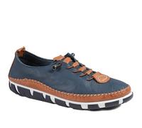 Pavers Womens All Leather Lace Up Stitch Detail Shoes Navy Tan Size 7