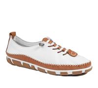 All Leather Lace Up Stitch Detail Shoes - White-Tan Size 4