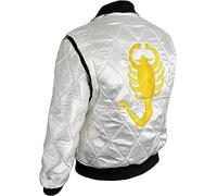 All Link Mens Drive Satin Bomber Jacket - Ryan Gosling White with Golden Scorpion Logo Drive Jacket