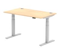All Maple Sit & Stand Rectangular Office Desk, 140wx60dx66/130h (cm), Silver, Express Delivery