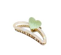 All-match metal heart hairpin, ponytail clip, hair shark(Green Love Clip 11cm)