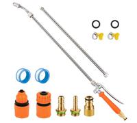 All Metal 44 Inch Replacement Sprayer Wand, Suitable for 1/2" Hose Quick Connector, 1/4" & 3/8" & 1/2" Brass Barb Sprayer Wand, Built-in Shut Valve Stainless Steel, W/2 Hose Clamps & 2 Rolls Raw Tape