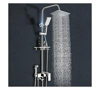 All Metal Dual Square Shower Head Combo Rain Shower Head/Handheld Showerhead with 4 Function Switching, Chrome
