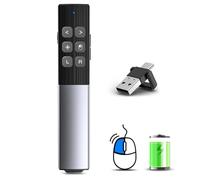 All Metal Shell Powerpoint Clicker with Air Mouse, USB Type C Wireless Presenter Remote Presentation Clicker for PowerPoint, Rechargeable Slide Pointer Presenter for Keynote/PPT/Mac/PC/Laptop Office