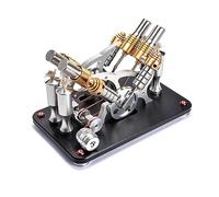 All-Metal V4 4-Cylinder Stirling External Combustion Engine Model with Generator & LED - Engine Model Kit Bootable Physics Demonstration Kit for Adult Hobbyists & Education