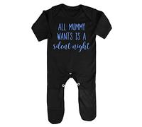 All Mummy Wants is a Silent Night Baby Romper Jumpsuit with feet, 0-3 Months, Black