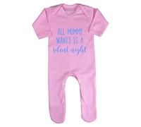 All Mummy Wants is a Silent Night Baby Romper Jumpsuit with feet, 0-3 Months, Pastel Pink
