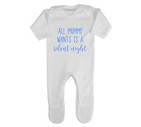 All Mummy Wants is a Silent Night Baby Romper Jumpsuit with feet, 3-6 Months, White