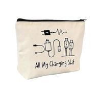 All My Charging Shit Cable Organiser Bag, Travel Essentials Women, Charger Bag, Funny Toiletry Pouch for Travel, Makeup, and Cords, Durable Zippered Storage Pouch for Chargers, Cables & Accessories