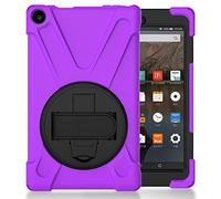 All-New Amazon Fire HD 8 Tablet (7th / 8th Gen, 2017/2018 Release) Rugged Protective Case Cover Hand Holder 360 Degree Swivel Heavy Duty Shockproof Case For Kindle Fire HD 8 Shell, purple