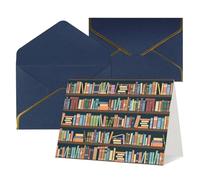 All Occasion Cartoon Bookshelf Bookworm Print Greeting Cards,Blank Inside,with envelope,Suitable for friends family