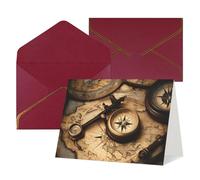 All Occasion Compass and Old World Map Print Greeting Cards,Blank Inside,with envelope,Suitable for friends family