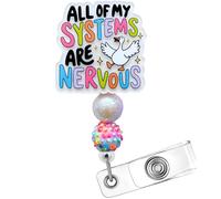 All of My Systems are Nervous Badge Reel Funny Silly Goose Cute ID Holder for Nurse Student Teacher Pharmacy Pediatric Physical Therapy Medical Assistant Accessories Retractable Clip Office Gift