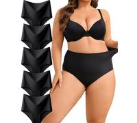 ALL OF SHE 5 Pack High Waisted Underpants Ladies Seamless Briefs Seamless Underwear High Waist Comfortable Hipster No Show Panties Multipack XS-3XL,BLACK*5,M