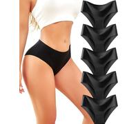 ALL OF SHE 5er Pack Seamless Underwear Women High Waist Knickers for Ladies Sexy Panties Cheeky Full Briefs Multipack XS-XL,BLACK*5,XS