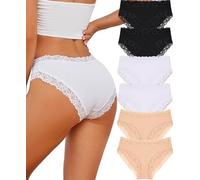 ALL OF SHE 6 Pack Cotton Underwear Women Brazilian Slip Lace Underpants Ladies Panties Sexy Hipster Cheeky Women Underwear Multipack S-XL,B-6,L