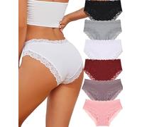 ALL OF SHE 6 Pack Cotton Underwear Women Brazilian Slip Lace Underpants Ladies Panties Sexy Hipster Cheeky Women Underwear Multipack S-XL,BLACK*6,S