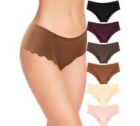 ALL OF SHE 6 Pack Seamless Briefs Ladies Scalloped Edge Seamless Underwear Women No Show Knickers Scalloped Edge Panties Multipack S-XL,A-6,M