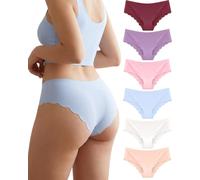 ALL OF SHE 6 Pack Women's Seamless Briefs, Seamless Panties, Wave Edge Seamless Underwear, Soft Women's No Show Hipster, Comfort Panties, Multipack, Breathable, S-XXL, L