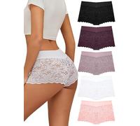ALL OF SHE Pack of 5 Women's Knickers Lace Underwear Women Stretch Womens Boxers Panties Elasticated cotton waistband M