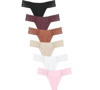 ALL OF SHE Pack of 6 Seamless Thongs For Women Sexy Lace Knickers No Vpl Underwear Invisible Ladies Panties V-Waist Thongs Multipack M