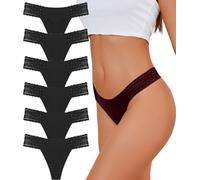 ALL OF SHE Pack of 6 Seamless Thongs For Women Sexy Lace Knickers No Vpl Underwear Invisible Ladies Panties V-Waist Thongs Multipack L