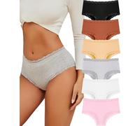 ALL OF SHE Pack of 6 Women's Cotton Underwear Brazilian Briefs Women's Lace Sexy Mid-Rise Panties Breathable Briefs Multipack S-XL, Black/White/Grey/Pink/Skin Tone/Brick Yellow, XXL