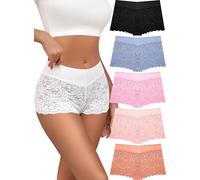 ALL OF SHE Womens Underwear Lace Boy Shorts Breathable Panties Stretch Cotton Waistband Underwear Women 5 Pack, D-multicolor(5 Pack), XXL