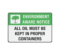 All Oil Must Be Kept In Proper Containers Sign 12 X 8 Inches Aluminum Metal Warning Signage With Symbol For Indoor Outdoor Use