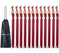 All one tech 12 Pack Tent Stakes, 7075 Ground Metal Camping Aluminum Tent Pegs, Lightweight Tent Stakes Heavy Duty Spikes Camping Accessories, Red