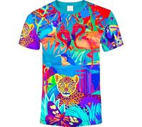 All Over 3D Tropical Lion Butterfly Bird Animal Floral Blacklight UV Neon Glow Fluorescent T-Shirt Men, Size Large