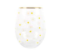 All-Over Daisy Print Stemless Wine Glass - 500Ml, Gold Rim