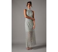 All Over Embellished High Neck Dress Coast Sage 12