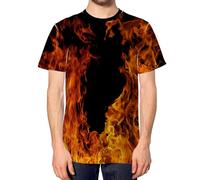 All Over Flames Men T Shirt Funny Fancy Dress Fire Halloween Costume Top, 3XL, White