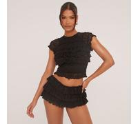 All Over Frill Raglan T-Shirt In Black Texture, Women's Size UK 4