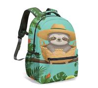 All-over Print Sloth Meditation 40cm Rucksack Yoga Mandala School Bag Healing Green Leaf Cartoon Illustration Daypack (05)