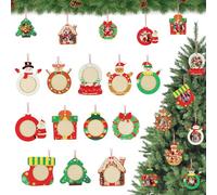 All Painted Wooden Photo Christmas Ornaments - 12 Different Colored Christmas Tree Ornaments Pendants with Picture for Family, Couple, Pets - Personalized Christmas Decor