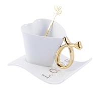 All-Pie 160ml Ceramic Coffee Cup and Saucer Set with Spoon Tea Mug Heart Shaped Special (White)