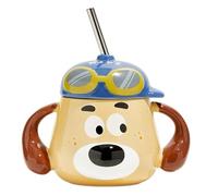 All-Pie 500ml Ceramic Mug, Dog Shaped Cup, Coffee Cup with lid and Straw, Cute (Yellow)