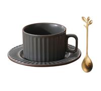 All-Pie Ceramic Cappuccino Cups with Saucers and Spoon,Coffee,Tea Cup - 250 ml/8.8 oz, Matte Retro (Grey)