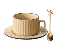 All-Pie Ceramic Cappuccino Cups with Saucers and Spoon,Coffee,Tea Cup - 250 ml/8.8 oz, Matte Retro (Yellow)