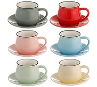 All-Pie Porcelain Espresso Cups with Saucers - 108 ml/3.65 oz - Set of 6, Small Coffee Tea Cup 6 Colors