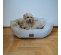 allpetsolutions Alfie Premium Luxury Range Dog Bed - Warm, Fleece-Lined Machine Washable Dog Bed with Raised Rim - Extra Soft Reversible, Removable Pillow Cushion - Medium, Cream