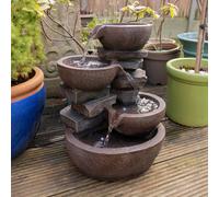 allpondsolutions Four-Tier Cascading Bowl Water Feature with LED Lights | Cascade Garden Water Feature, Outdoor, Self Contained - 37 x 31 x 47.5cm