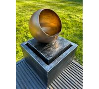 Golden Globe Box Light Water Feature with LED Lights - Outdoor Solar Powered Self Contained 29x29x40cm Black