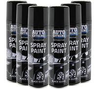 All Purpose Automotive Spray Paint 250ml Can Black Gloss Finish Aerosol Metal Interior Exterior Fast Dry Excellent Coverage Adhesion - 6 Pack